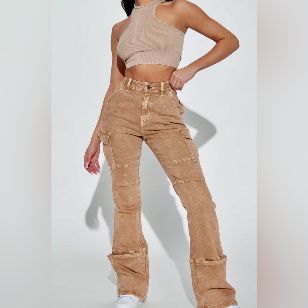 Fashion Nova Tan Boot Cut Jeans Relaxed Fit